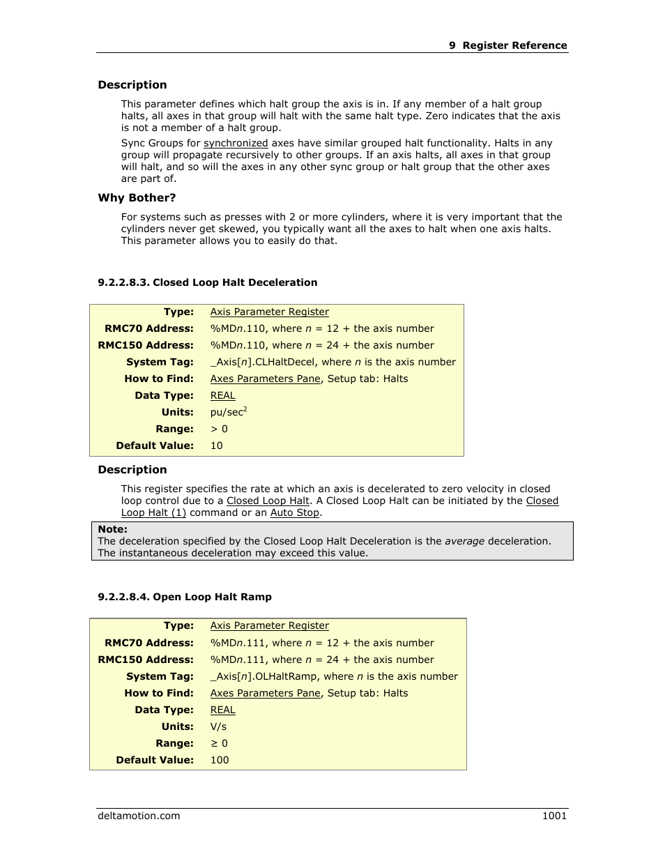 Closed loop halt deceleration, Open loop halt ramp, Closed loop halt deceleration 1 | Open loop halt ramp 1, E closed loop halt deceleration, E open loop halt ramp, Closed, Loop halt deceleration, Closed loop halt, Deceleration | Delta RMC151 User Manual | Page 1021 / 1221