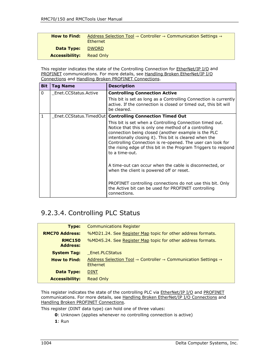 Controlling plc status, Controlling plc status 4, Enet.plcstatus | Delta RMC151 User Manual | Page 1024 / 1221