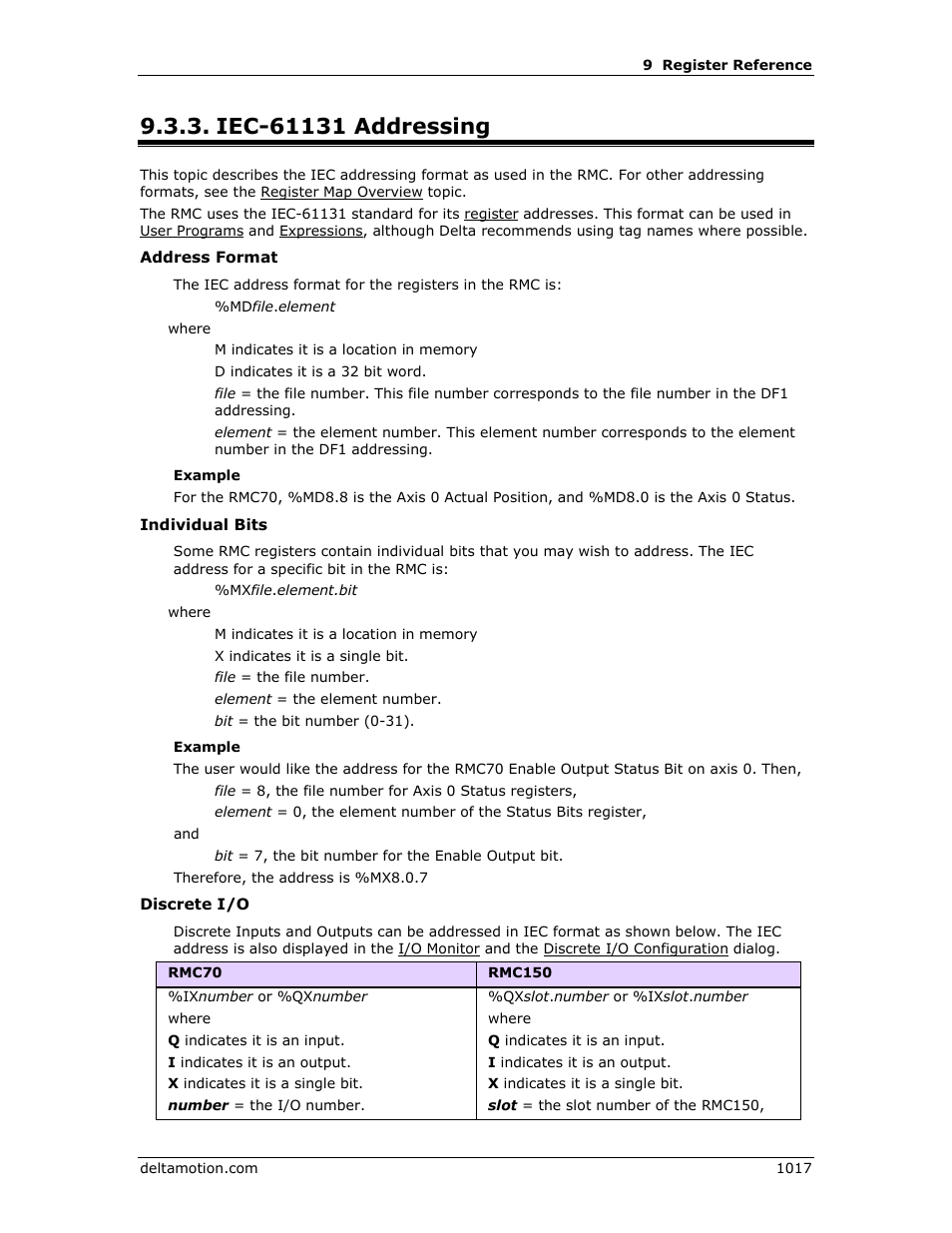 Iec-61131 addressing, Iec-61131 addressing 7, 70 iec-61131 | Iec address format | Delta RMC151 User Manual | Page 1037 / 1221