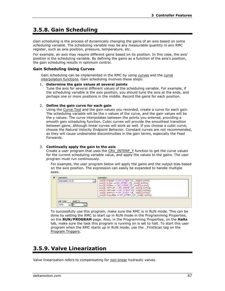 Gain scheduling, Valve linearization, E valve linearization | E gain scheduling | Delta RMC151 User Manual | Page 107 / 1221