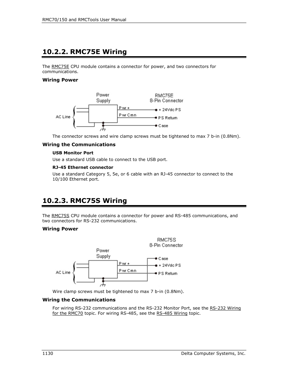 Rmc75e wiring, Rmc75s wiring, Rmc75e wiring 0 | Rmc75s wiring 0, Rmc75e, Rmc75s | Delta RMC151 User Manual | Page 1150 / 1221