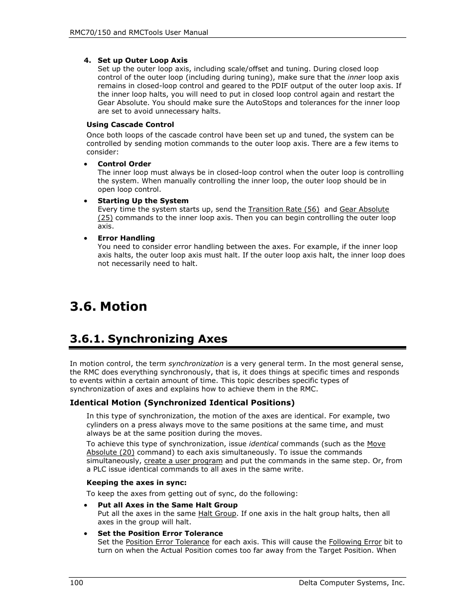 Motion, Synchronizing axes | Delta RMC151 User Manual | Page 120 / 1221