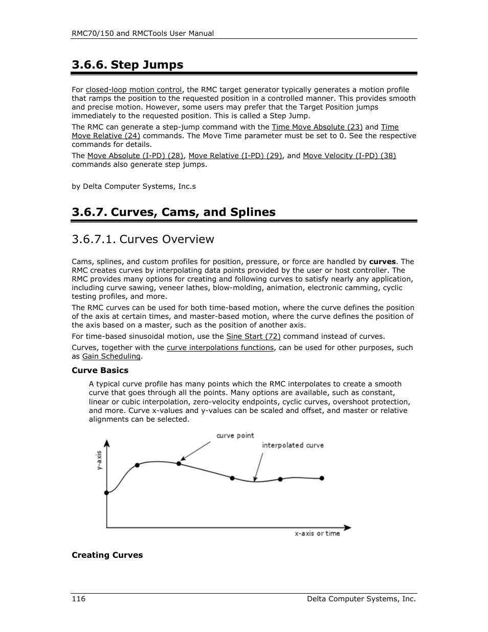 Step jumps, Curves, cams, and splines, Curves overview | Curves (cams, splines), G curves, E curves overview, Curves, cams, and splines 3.6.7.1. curves overview | Delta RMC151 User Manual | Page 136 / 1221