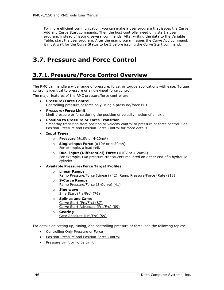 Pressure and force control, Pressure/force control overview, Pressure/force control | Pressure force torque | Delta RMC151 User Manual | Page 166 / 1221