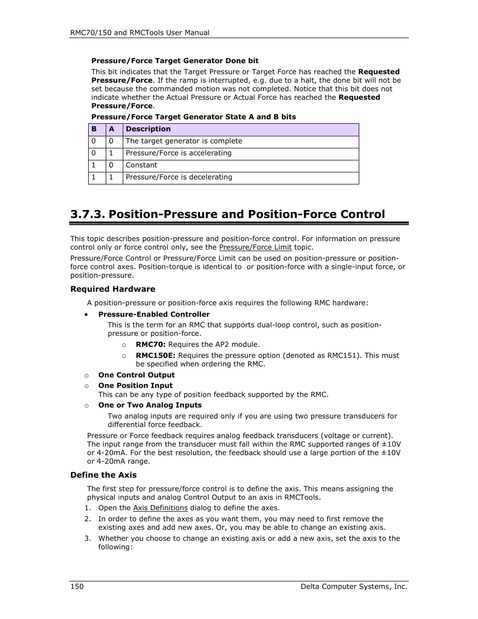 Position-pressure and position-force control, Controlling both position and pressure, Controlling both position and force | E position-pressure and position-force control | Delta RMC151 User Manual | Page 170 / 1221