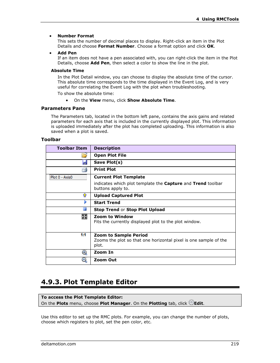 Plot template editor, E plot template editor, Plot template | Editor, Plot, Template editor | Delta RMC151 User Manual | Page 239 / 1221