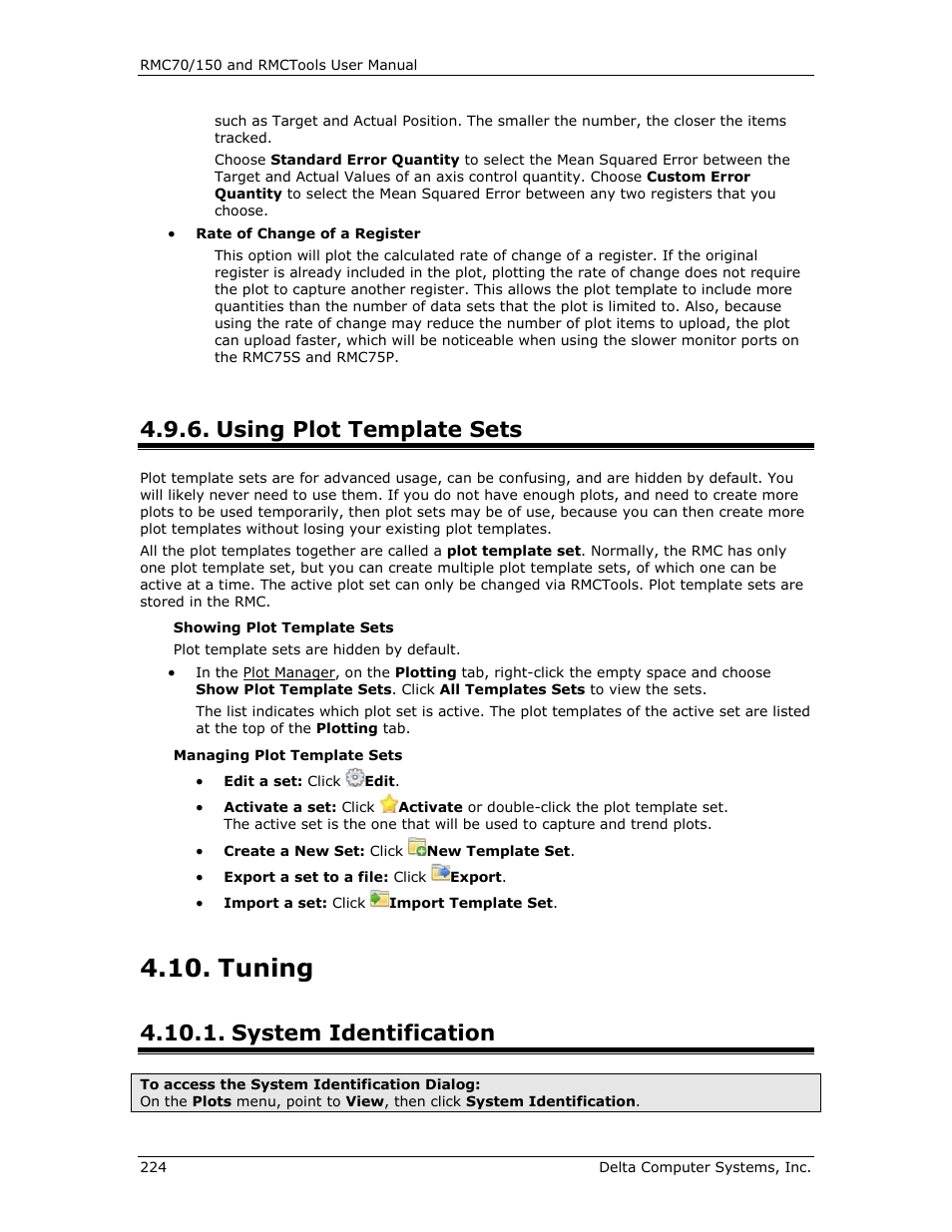 Using plot template sets, Tuning, System identification | Ee using plot template sets | Delta RMC151 User Manual | Page 244 / 1221