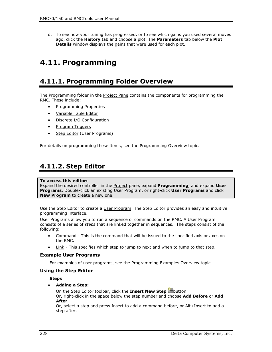 Programming, Programming folder overview, Step editor | Programming overview | Delta RMC151 User Manual | Page 248 / 1221