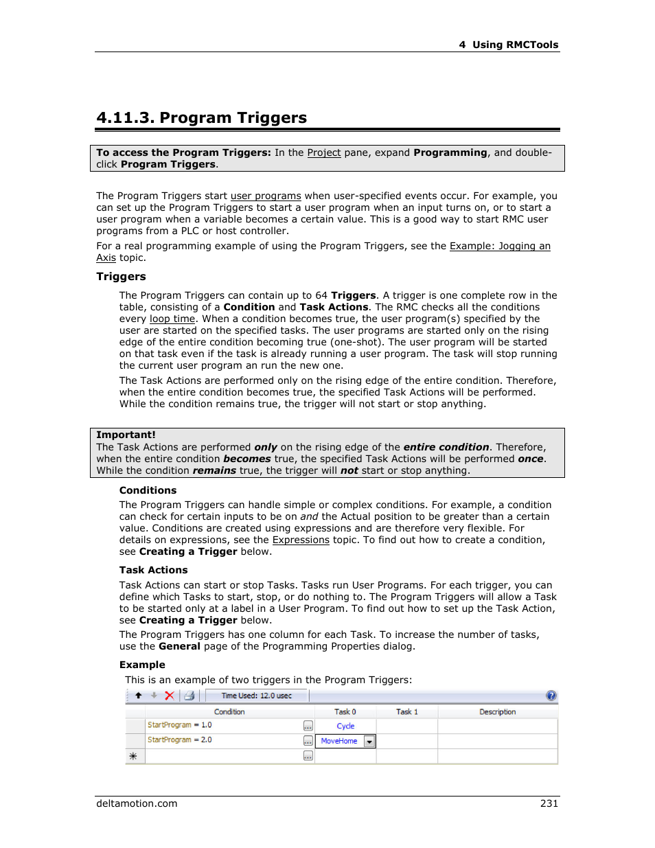 Program triggers, Program triggers editor | Delta RMC151 User Manual | Page 251 / 1221