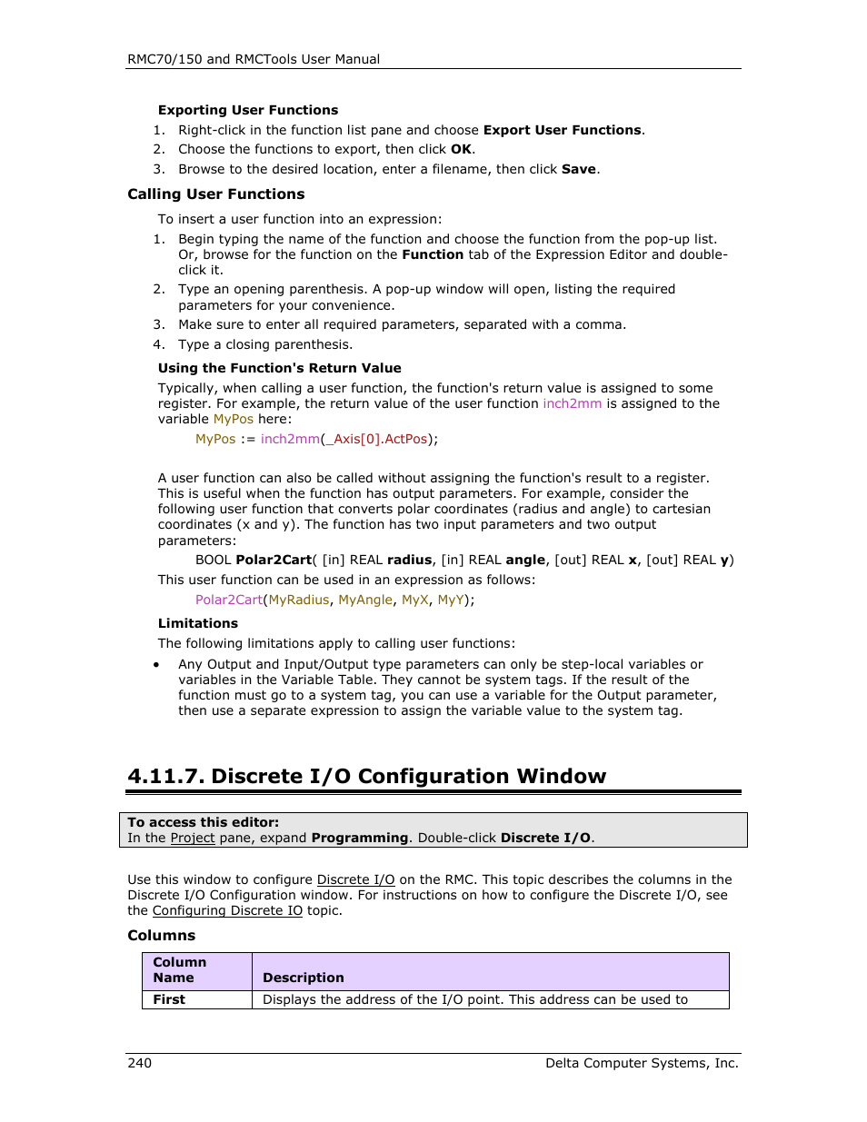 Discrete i/o configuration window, Configured, Discrete i/o configuration | Delta RMC151 User Manual | Page 260 / 1221