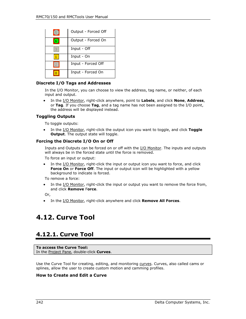 Curve tool, E curve tool, Curve | Tool overview, Curve tool overview, E curve tool overview, Curve tool overview. f | Delta RMC151 User Manual | Page 262 / 1221