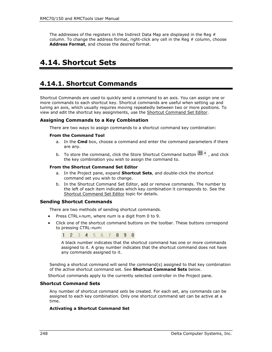 Shortcut sets, Shortcut commands, Shortcut | Commands, E shortcut commands | Delta RMC151 User Manual | Page 268 / 1221