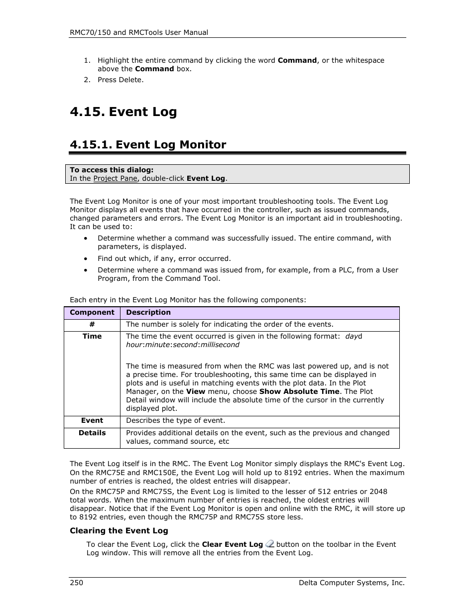 Event log, Event log monitor, E event log | Delta RMC151 User Manual | Page 270 / 1221