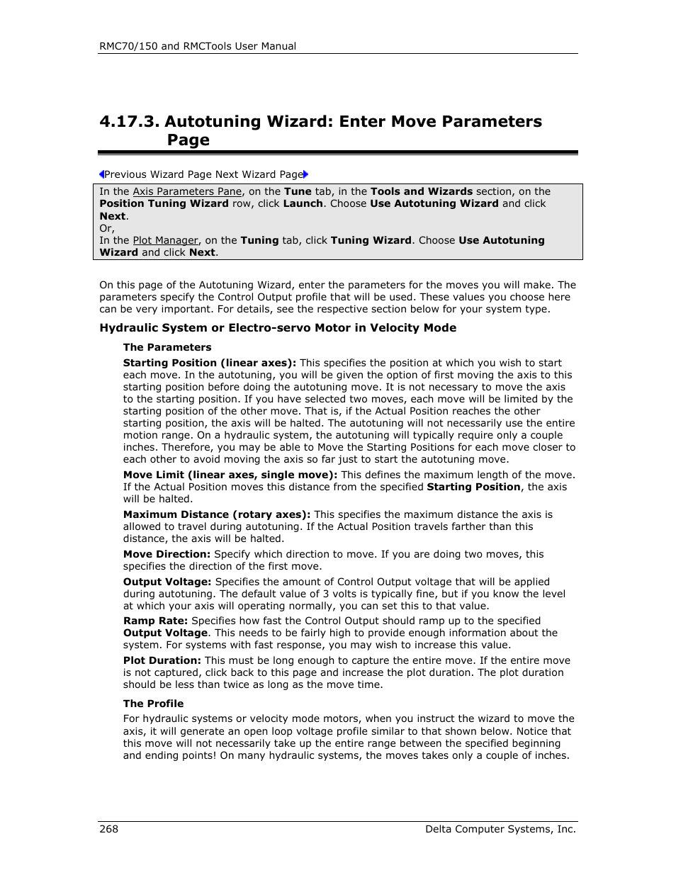 Autotuning wizard: move parameters, Autotuning wizard: enter move parameters page | Delta RMC151 User Manual | Page 288 / 1221