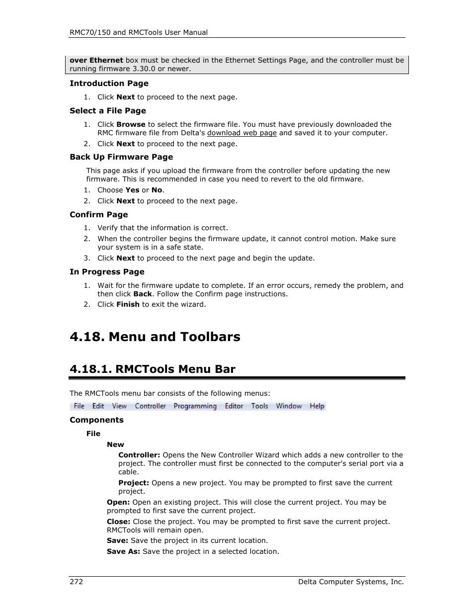 Menu and toolbars, Rmctools menu bar | Delta RMC151 User Manual | Page 292 / 1221