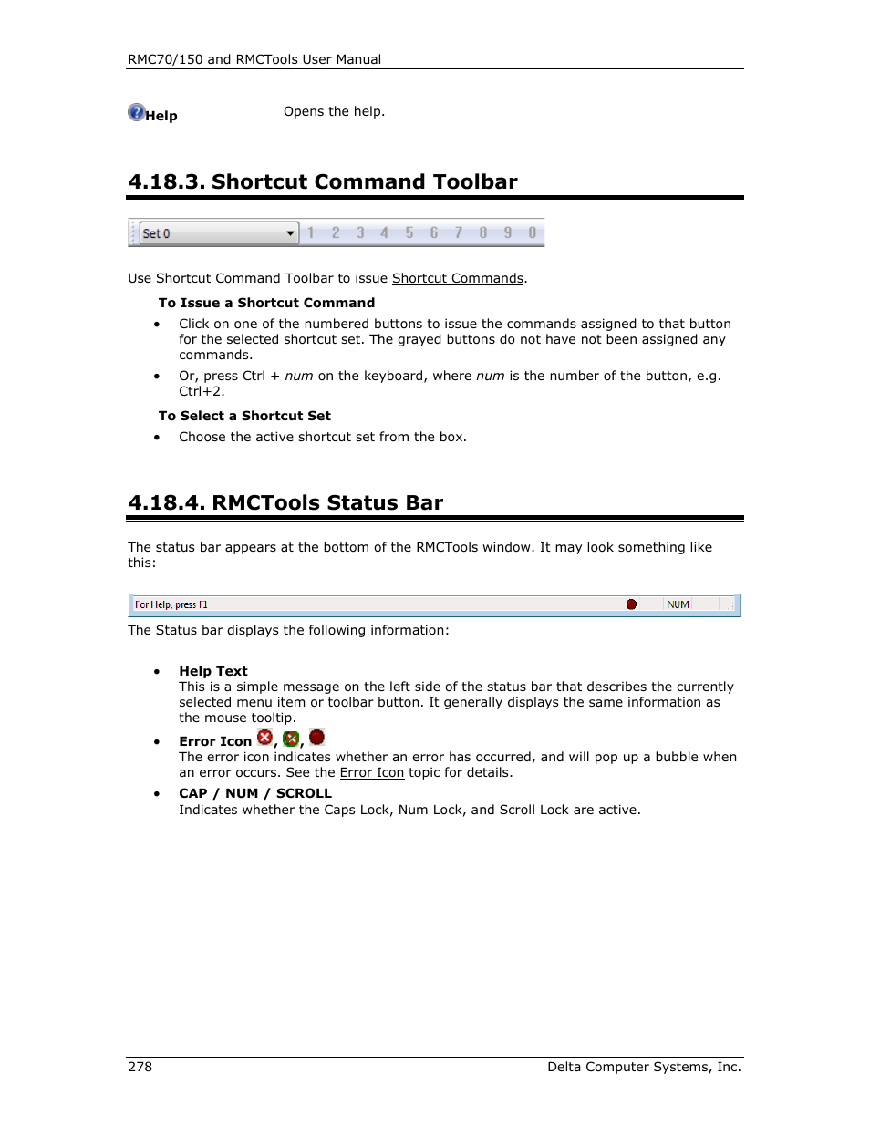 Shortcut command toolbar, Rmctools status bar, Status bar | Shortcut command, Toolbar | Delta RMC151 User Manual | Page 298 / 1221