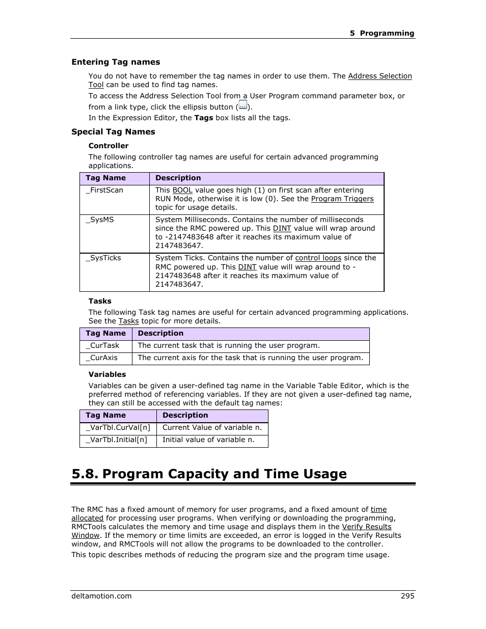 Program capacity and time usage, E program, Capacity and time usage | Program, E program capacity and time usage | Delta RMC151 User Manual | Page 315 / 1221