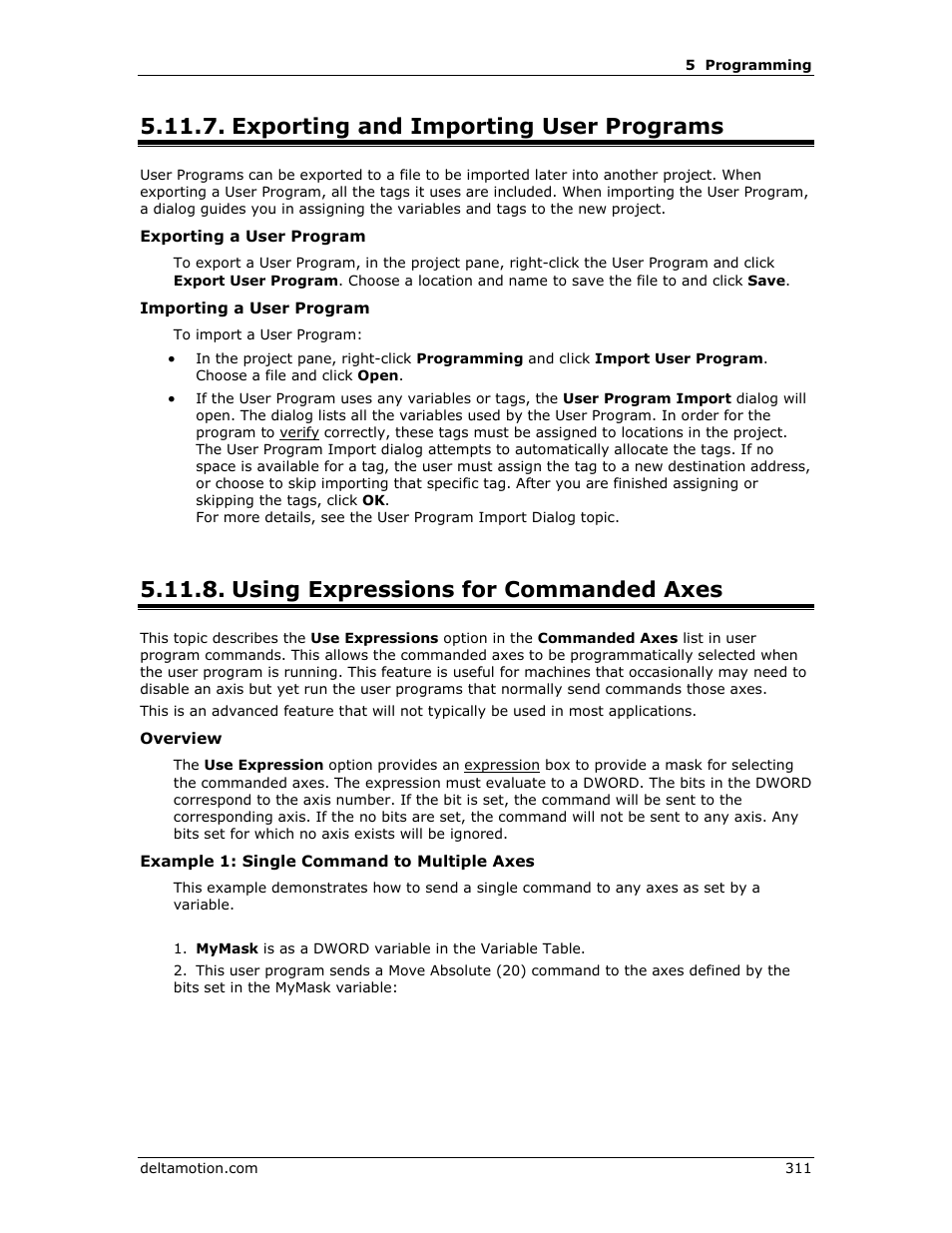 Exporting and importing user programs, Using expressions for commanded axes, Programmatically select the commanded axes | Exports, Imports, E exporting and importing user programs, To programmatically select the commanded, Axes | Delta RMC151 User Manual | Page 331 / 1221