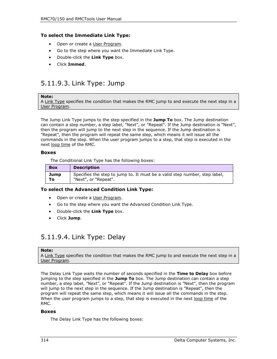 Link type: jump, Link type: delay, Delay | Jump | Delta RMC151 User Manual | Page 334 / 1221