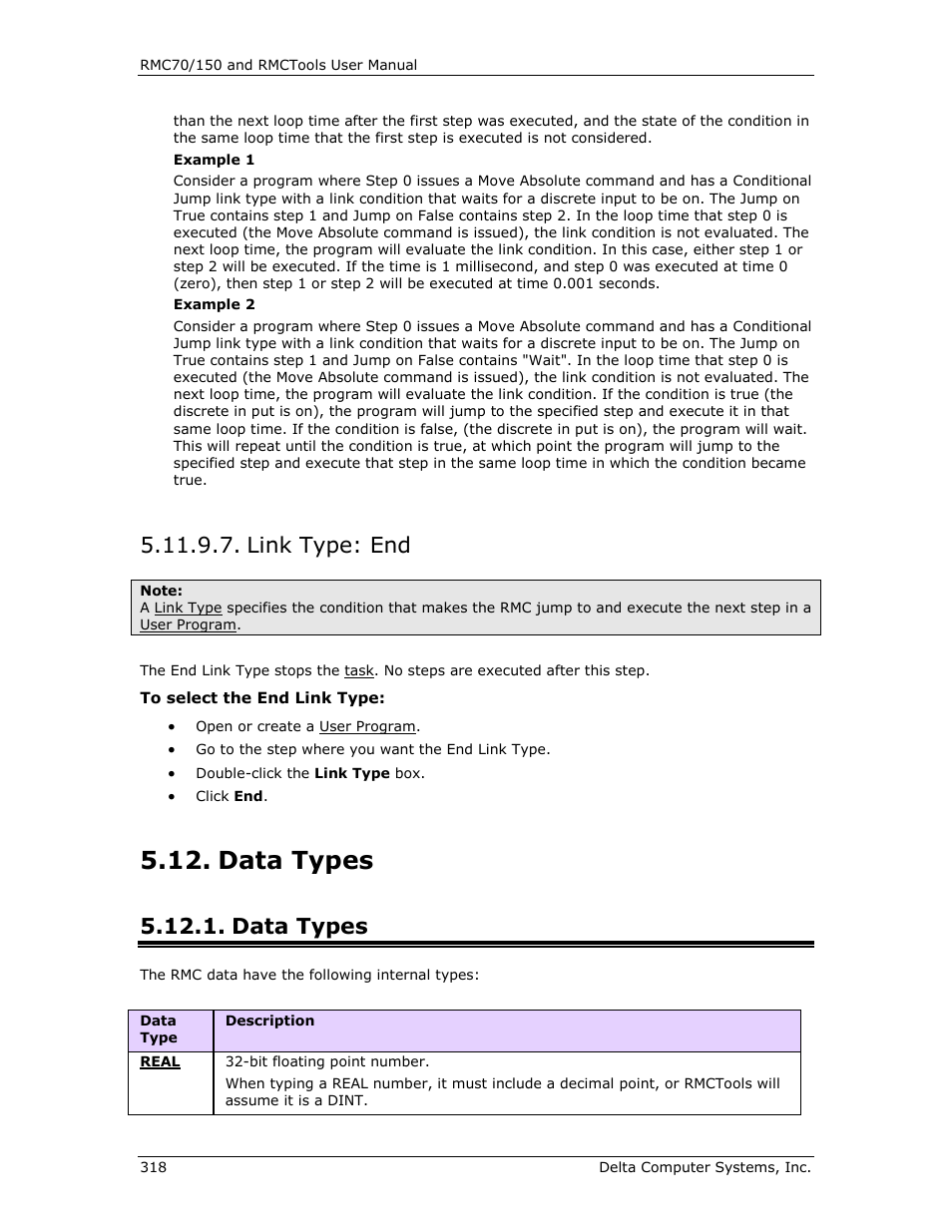 Link type: end, Data types, End link type | E data types | Delta RMC151 User Manual | Page 338 / 1221