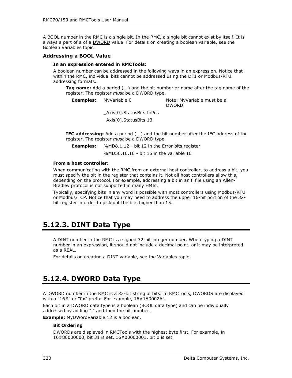 Dint data type, Dword data type, Dint | Dword, As a dword | Delta RMC151 User Manual | Page 340 / 1221