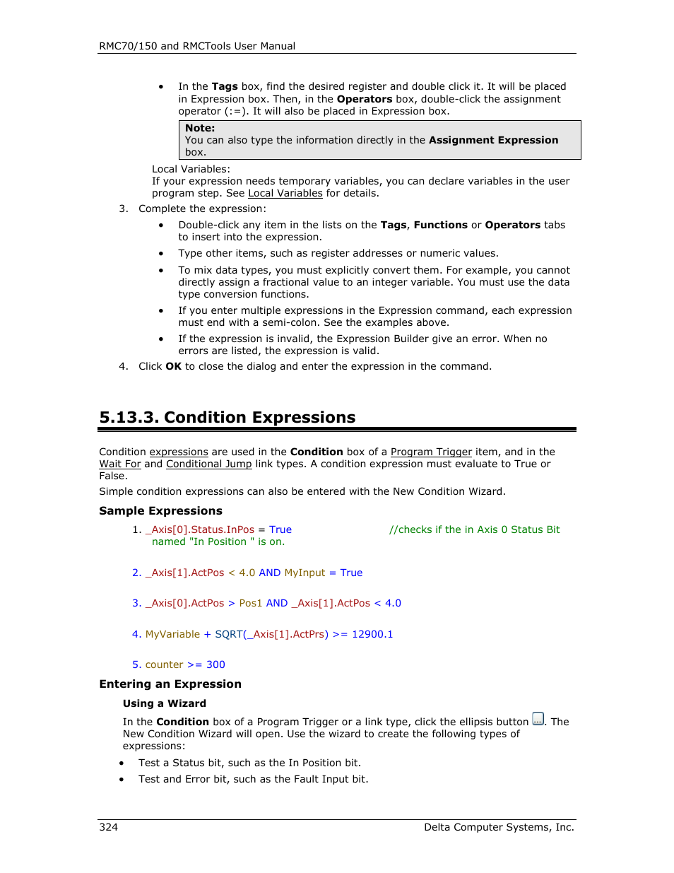 Condition expressions, A logical expression, E condition expressions | Delta RMC151 User Manual | Page 344 / 1221