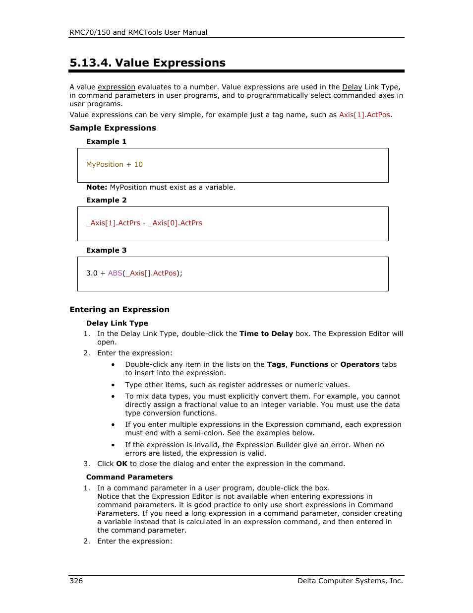 Value expressions, E value expressions | Delta RMC151 User Manual | Page 346 / 1221