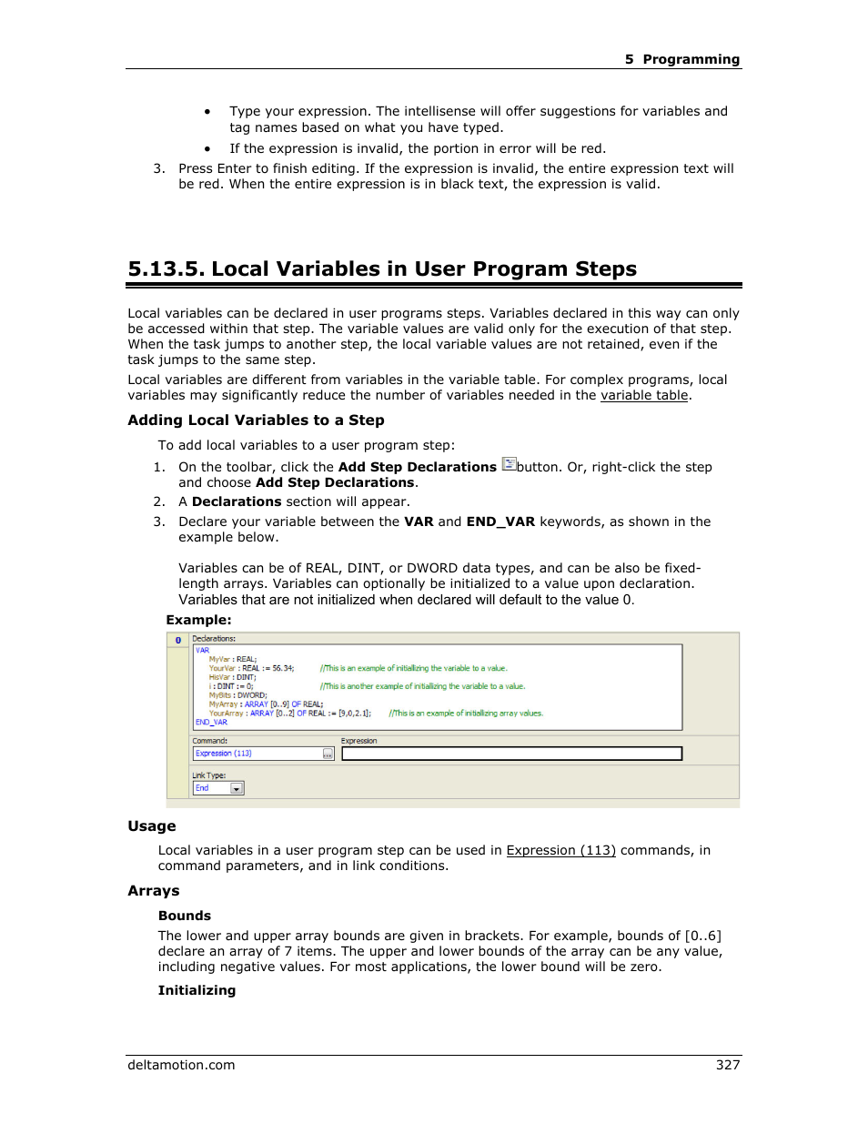 Local variables in user program steps, Ee local variables in expressions, Local variables in expressions | Local variables, Ee local variables, Local variable | Delta RMC151 User Manual | Page 347 / 1221