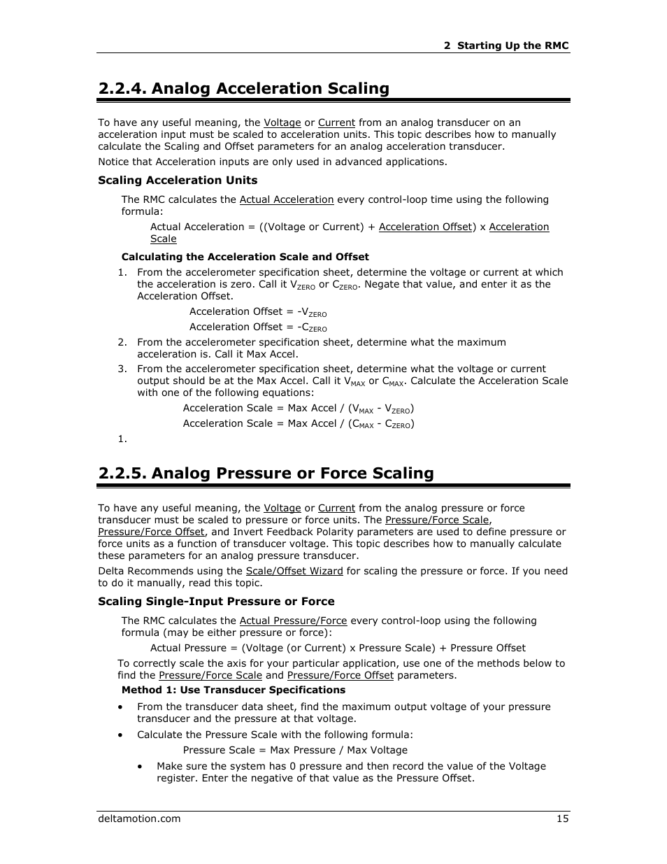 Analog acceleration scaling, Analog pressure or force scaling | Delta RMC151 User Manual | Page 35 / 1221