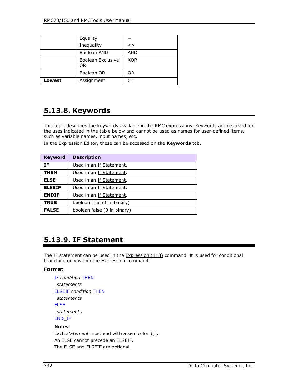 Keywords, If statement, As if | Then, else | Delta RMC151 User Manual | Page 352 / 1221