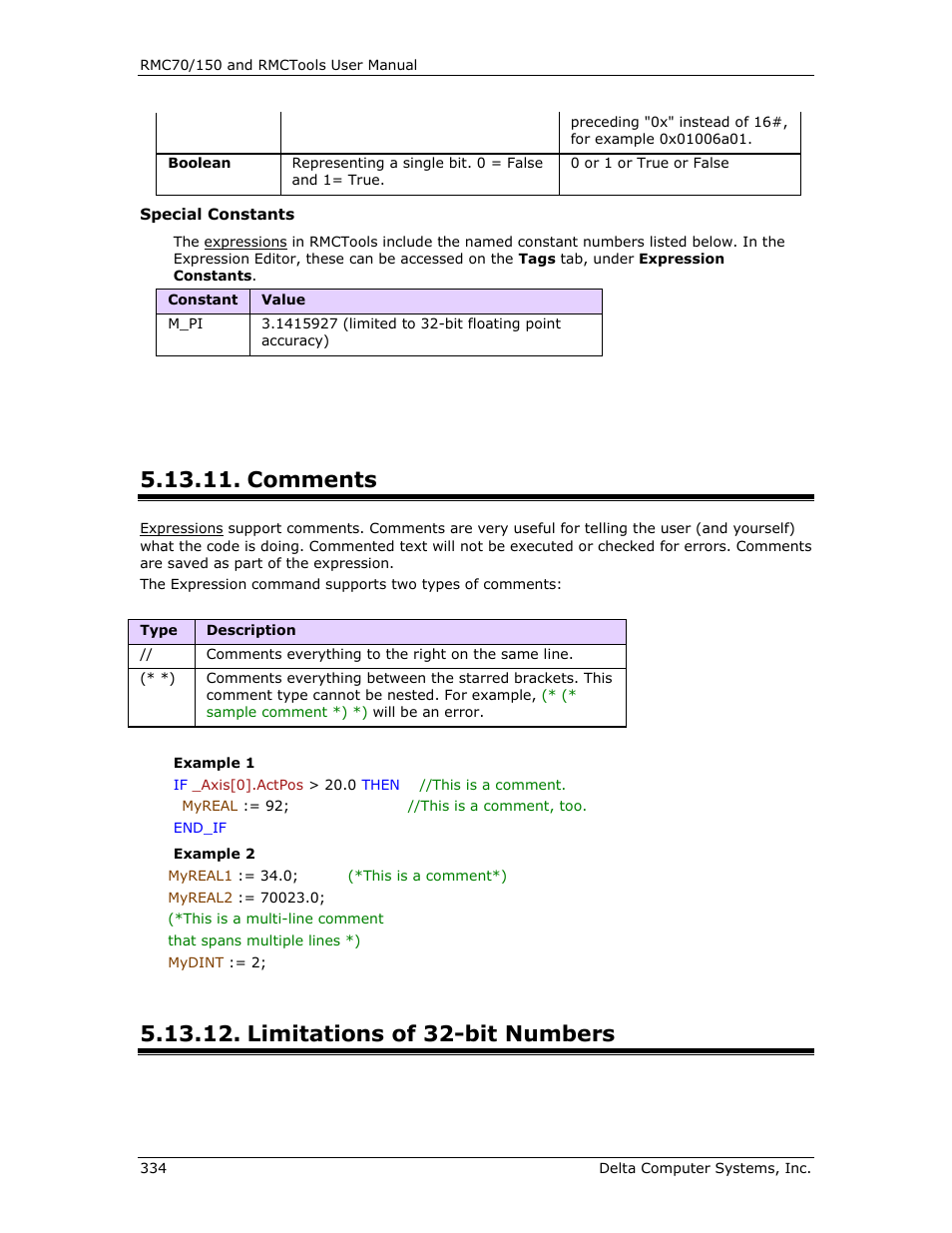 Comments, Limitations of 32-bit numbers, E limitations of 32-bit numbers | Delta RMC151 User Manual | Page 354 / 1221