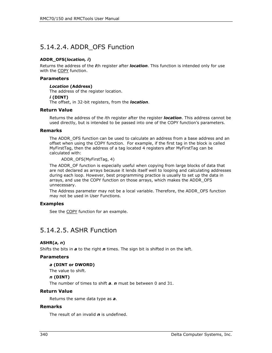 Addr_ofs function, Ashr function, Ashr( a, n ) | Addr_ofs( loc , i ) | Delta RMC151 User Manual | Page 360 / 1221