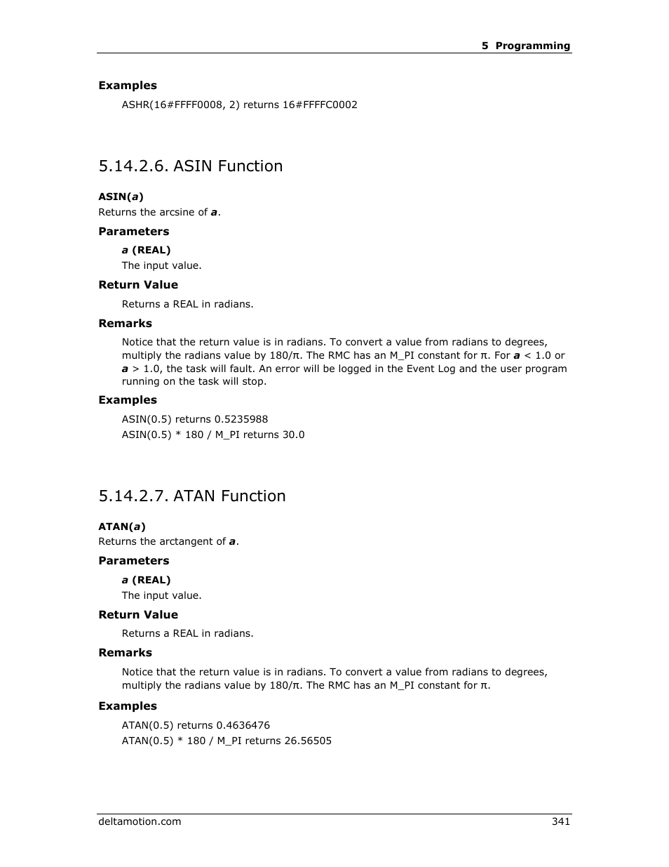 Asin function, Atan function, Asin( a ) | Atan( a ) | Delta RMC151 User Manual | Page 361 / 1221