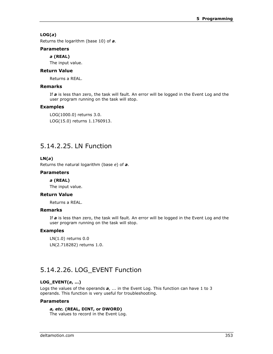 Ln function, Log_event function, Ln( a ) | Log_event( a, ... ) | Delta RMC151 User Manual | Page 373 / 1221