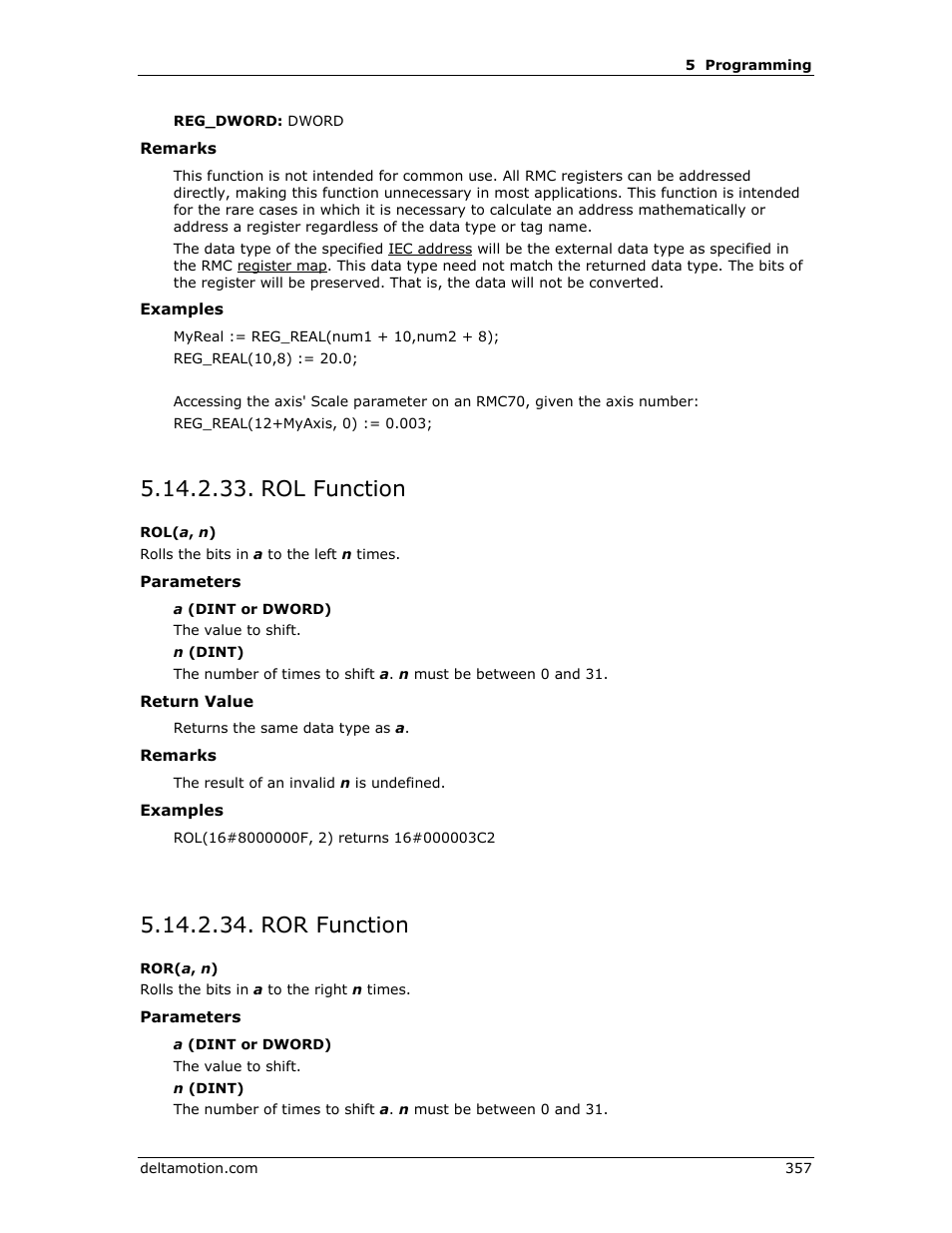 Rol function, Ror function, Ror( a, n ) | Rol( a, n ) | Delta RMC151 User Manual | Page 377 / 1221