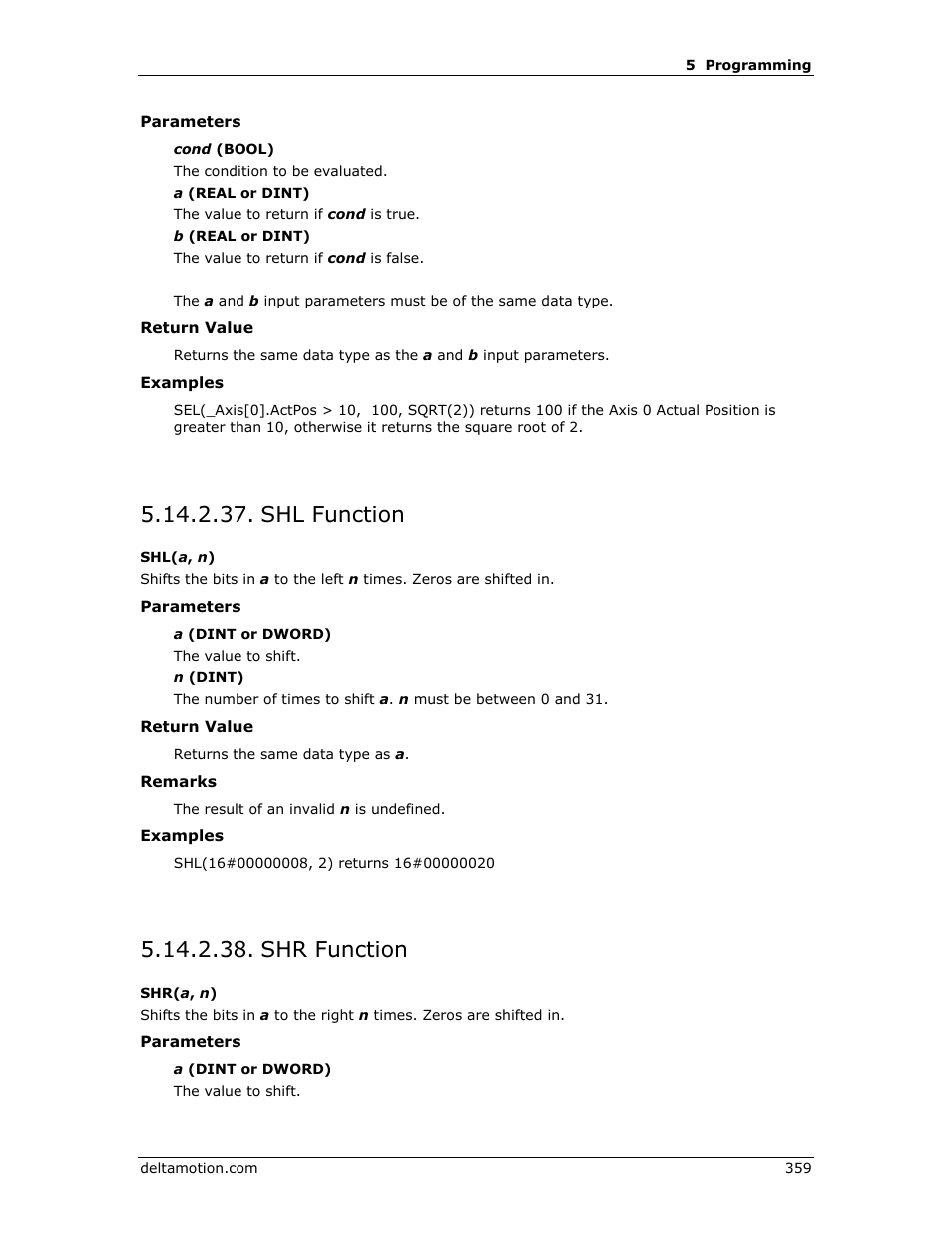 Shl function, Shr function, Shr( a, n ) | Shl( a, n ) | Delta RMC151 User Manual | Page 379 / 1221