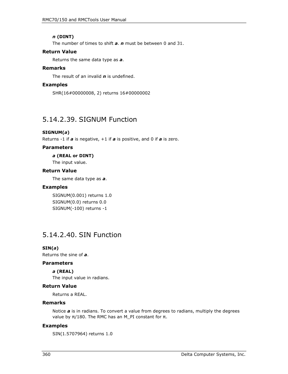 Signum function, Sin function, Signum( a ) | Sin( a ) | Delta RMC151 User Manual | Page 380 / 1221