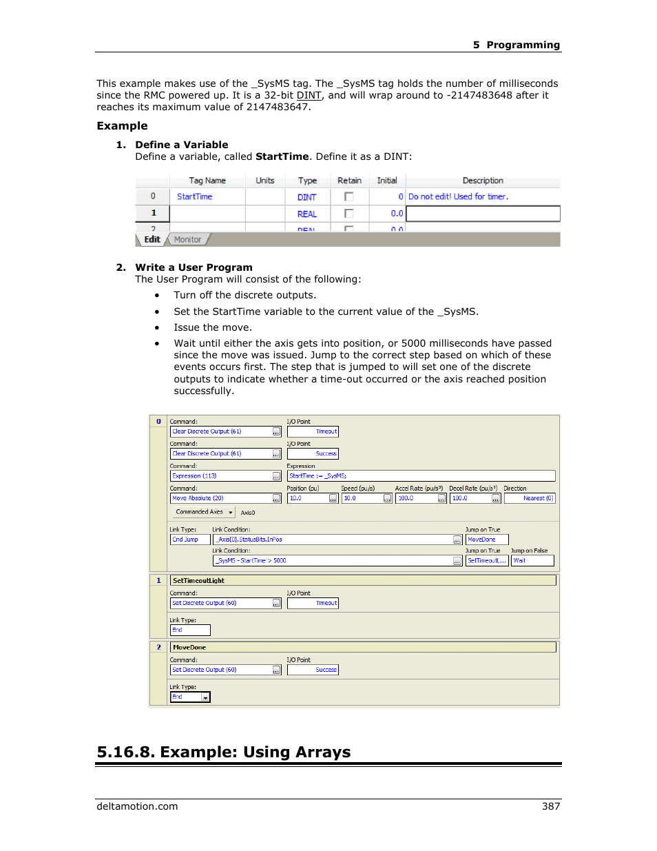 Example: using arrays, Ee example: using arrays, Arrays | Delta RMC151 User Manual | Page 407 / 1221