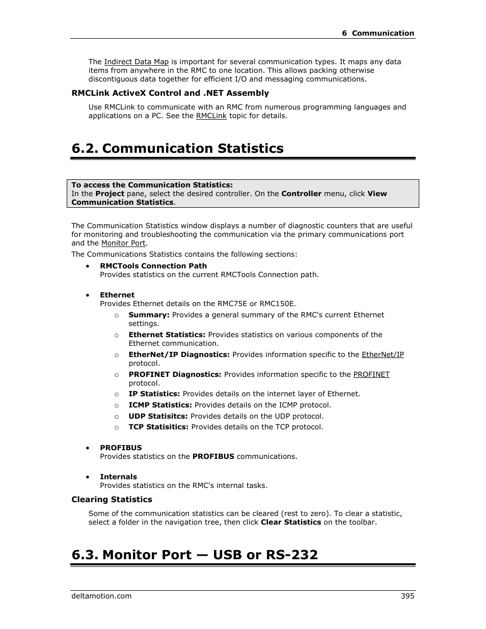 Communication statistics, Monitor port — usb or rs-232, Monitor port | 232 monitor port, Monitor, Port, E monitor port | Delta RMC151 User Manual | Page 415 / 1221