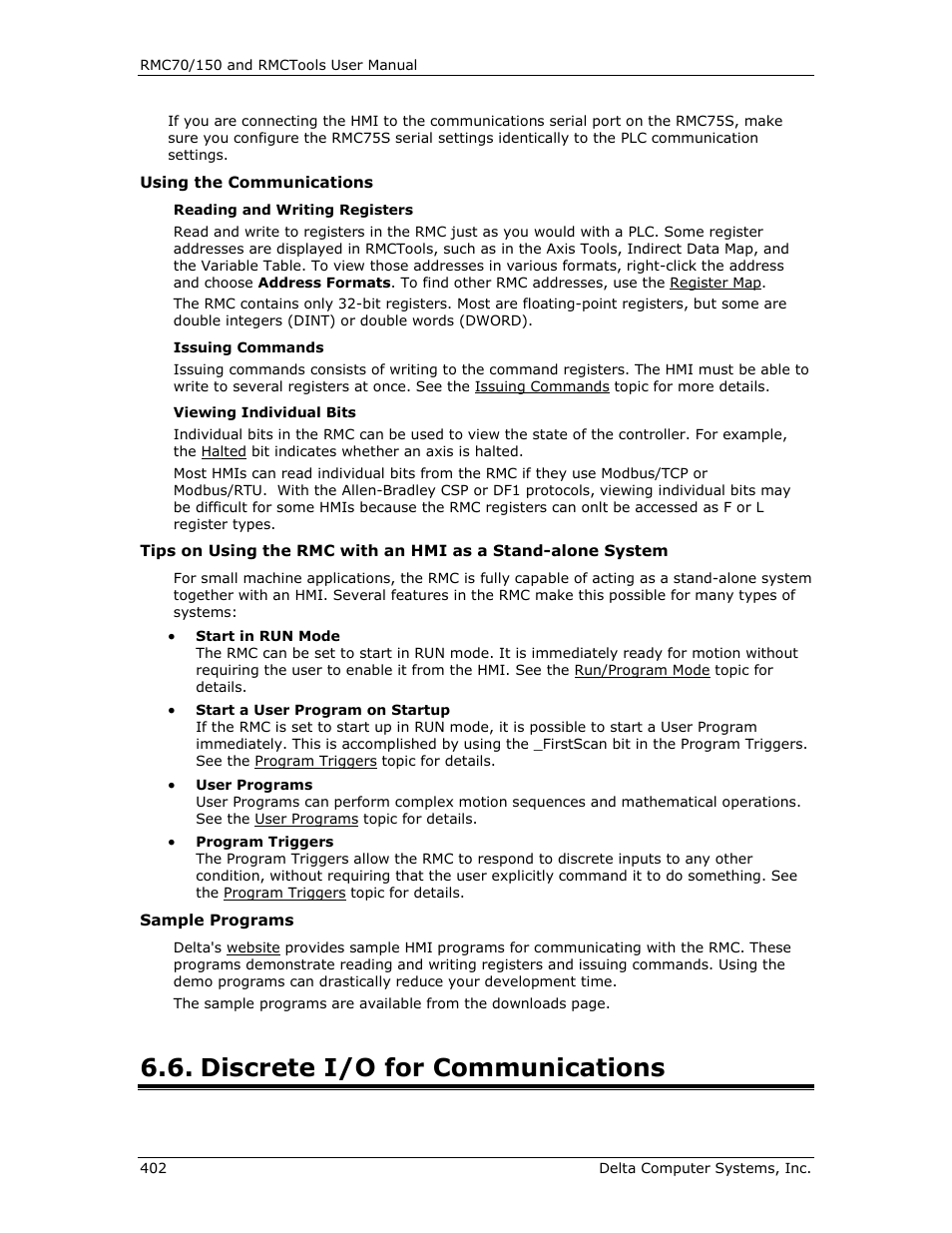 Discrete i/o for communications, Discrete i/o for, Communications | Delta RMC151 User Manual | Page 422 / 1221