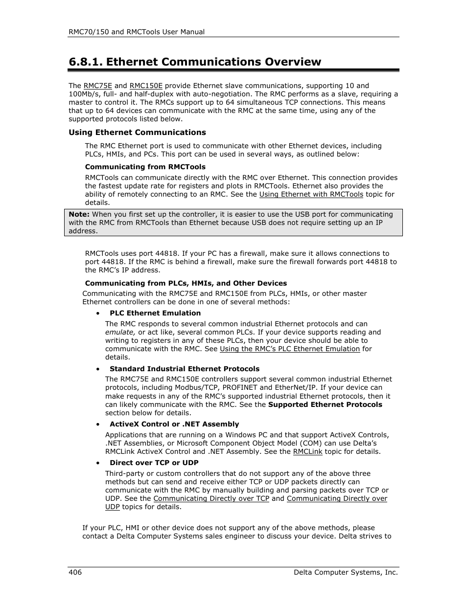 Ethernet communications overview, Ethernet overview, Ethernet | E ethernet overview | Delta RMC151 User Manual | Page 426 / 1221