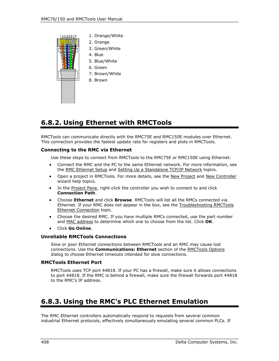 Using ethernet with rmctools, Using the rmc's plc ethernet emulation, Ee using the rmc’s plc ethernet emulation | Using the rmc’s plc, Ethernet emulation | Delta RMC151 User Manual | Page 428 / 1221