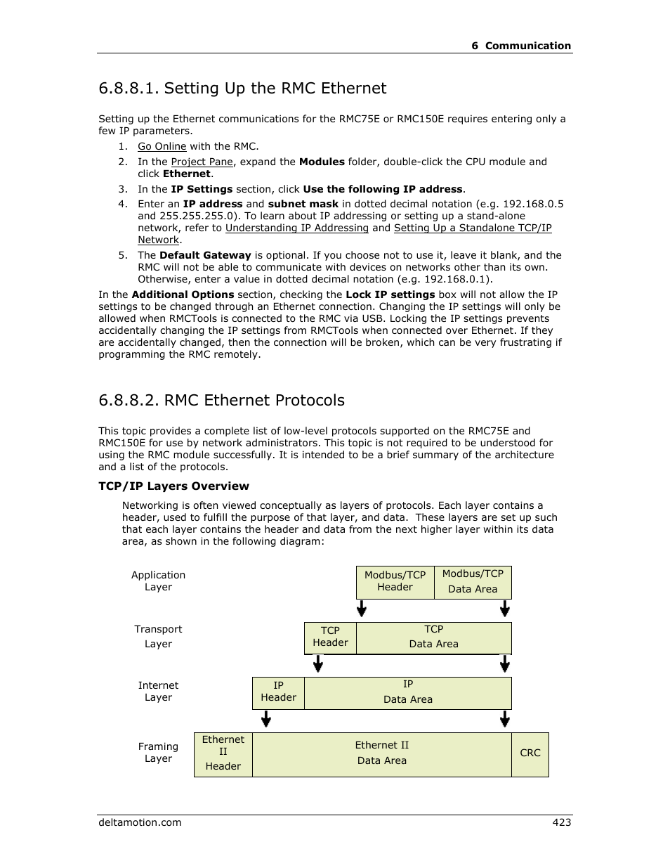 Setting up the rmc ethernet, Rmc ethernet protocols, E rmc ethernet setup | Ethernet protocols, Rmc ethernet setup | Delta RMC151 User Manual | Page 443 / 1221