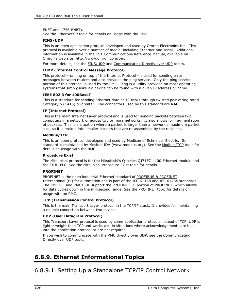 Ethernet informational topics, Setting up a standalone tcp/ip control network, Setting up a standalone tcp/ip network | Setting up a standalone tcp/ip, Network | Delta RMC151 User Manual | Page 446 / 1221