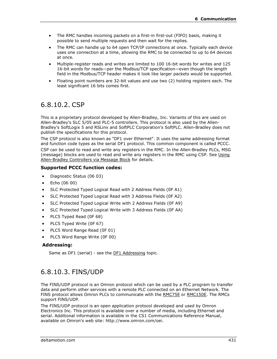Fins/udp, Fins/udp, csp or df1 over ethernet, E fins/udp | Delta RMC151 User Manual | Page 451 / 1221