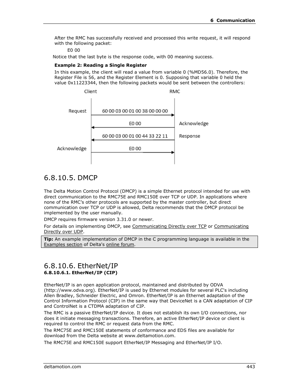 Dmcp, Ethernet/ip, Ethernet/ip (cip) | Delta motion control protocol, E ethernet/ip | Delta RMC151 User Manual | Page 463 / 1221