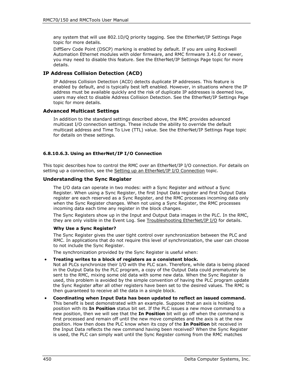 Using an ethernet/ip i/o connection, E using an ethernet/ip i/o connection, E using an ethernet/ip | I/o connection, Ip address collision detection (acd), Advanced multicast settings | Delta RMC151 User Manual | Page 470 / 1221