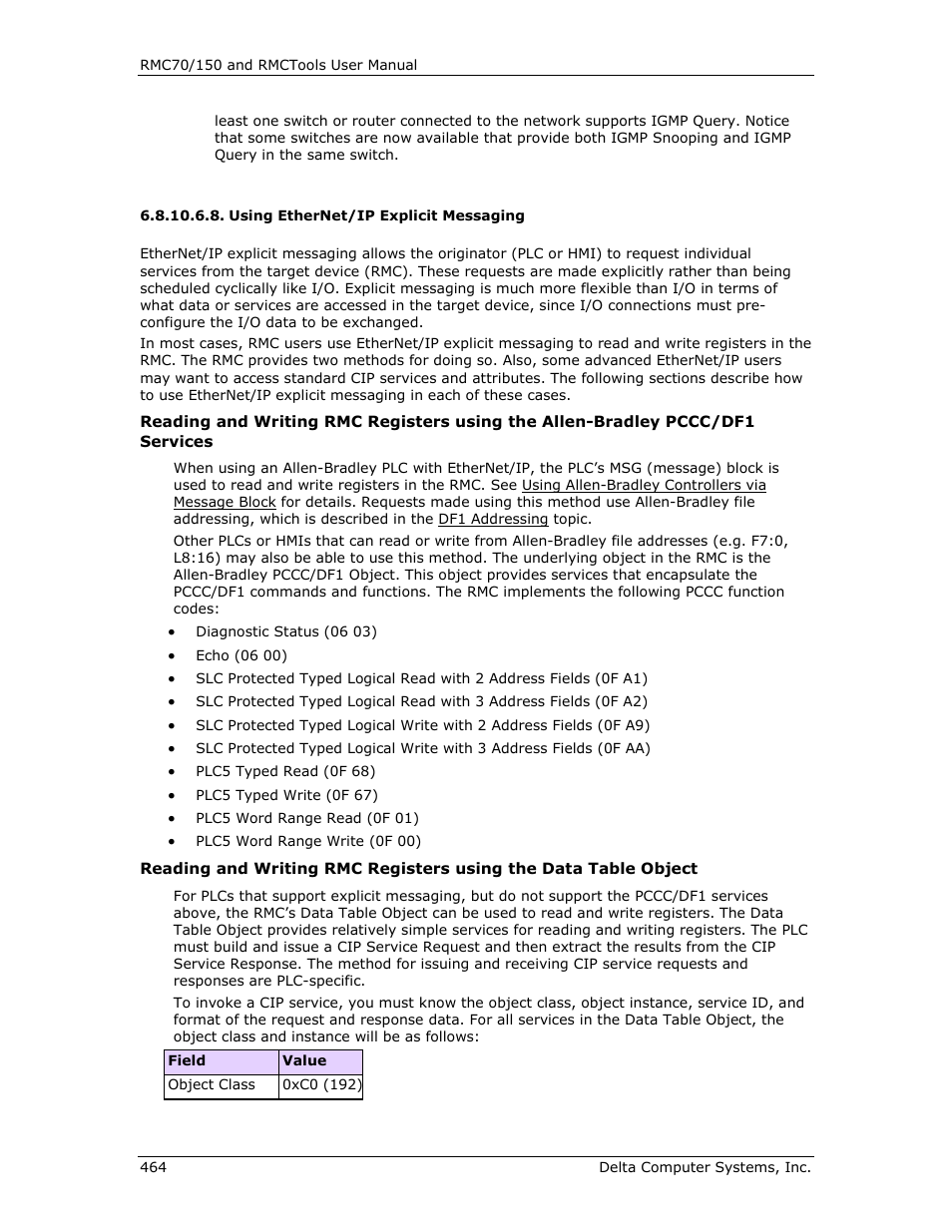 Using ethernet/ip explicit messaging, Ee using ethernet/ip explicit messaging | Delta RMC151 User Manual | Page 484 / 1221