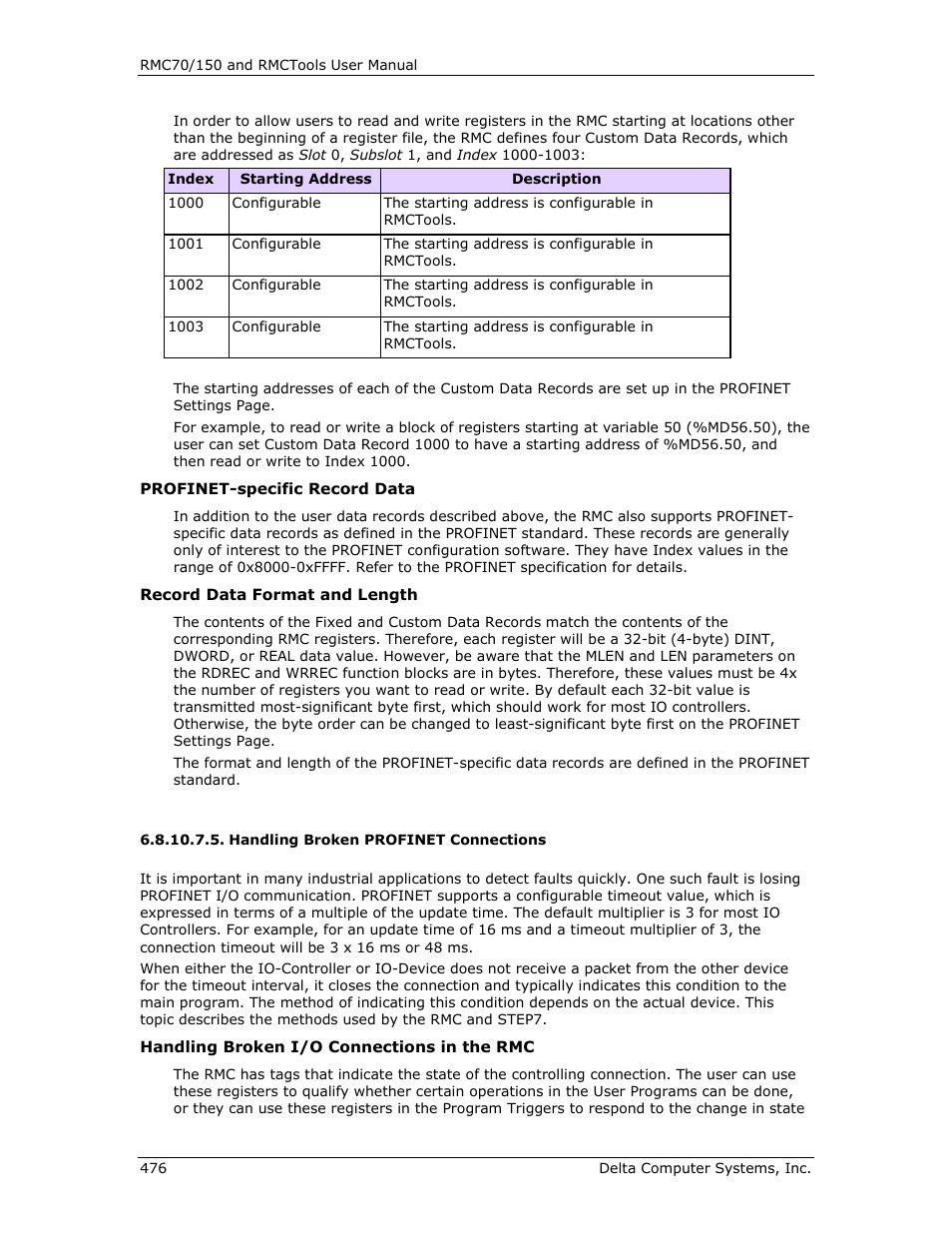 Handling broken profinet connections, E handling broken profinet connections | Delta RMC151 User Manual | Page 496 / 1221