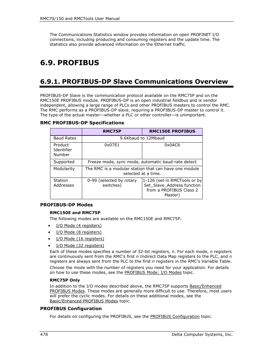 Profibus, Profibus-dp slave communications overview, Profibus-dp | E profibus overview | Delta RMC151 User Manual | Page 498 / 1221